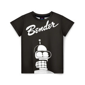 Детская футболка 3D с принтом Бендер в Белгороде, 100% гипоаллергенный полиэфир | прямой крой, круглый вырез горловины, длина до линии бедер, чуть спущенное плечо, ткань немного тянется | bender | futurama | бендер | футурама