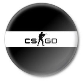 Значок с принтом CS GO черно-белый в Белгороде,  металл | круглая форма, металлическая застежка в виде булавки | cs go | контер страйк | контра