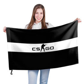 Флаг 3D с принтом CS GO черно-белый в Белгороде, 100% полиэстер | плотность ткани — 95 г/м2, размер — 67 х 109 см. Принт наносится с одной стороны | cs go | контер страйк | контра