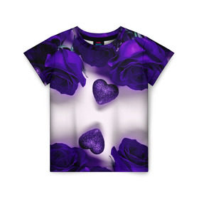 Детская футболка 3D с принтом Фиолетовые розы в Белгороде, 100% гипоаллергенный полиэфир | прямой крой, круглый вырез горловины, длина до линии бедер, чуть спущенное плечо, ткань немного тянется | Тематика изображения на принте: flower | весна | красивые цветы | лето | природа | цветок | цветочки | цветы