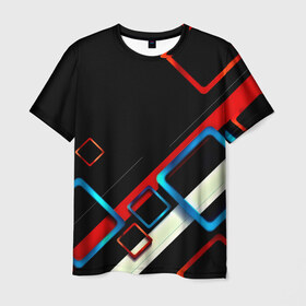 Мужская футболка 3D с принтом Soul geometry в Белгороде, 100% полиэфир | прямой крой, круглый вырез горловины, длина до линии бедер | 3d | грань | краски | кубик | кубики | линии | мозаика | прикольные | разноцветные | ребро | текстура | тени | узор