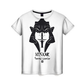 Женская футболка 3D с принтом HUSKAR в Белгороде, 100% полиэфир ( синтетическое хлопкоподобное полотно) | прямой крой, круглый вырез горловины, длина до линии бедер | carry | dota 2 | huskar | sacred warrior | арт | воин | керри | прикольные | тролль | черно белые
