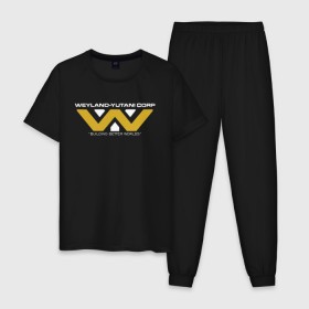 Мужская пижама хлопок с принтом Weyland-Yutani в Белгороде, 100% хлопок | брюки и футболка прямого кроя, без карманов, на брюках мягкая резинка на поясе и по низу штанин
 | чужой завет