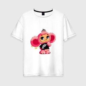 Женская футболка хлопок Oversize с принтом Чебурашка в Белгороде, 100% хлопок | свободный крой, круглый ворот, спущенный рукав, длина до линии бедер
 | тату | хиппи | эмо