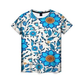 Женская футболка 3D с принтом Цветочный узор в Белгороде, 100% полиэфир ( синтетическое хлопкоподобное полотно) | прямой крой, круглый вырез горловины, длина до линии бедер | 3d | весна | другие | красивые цветы | лето | полевой цветок | прикольные | природа | синие цветы | текстуры | цветочки | цветы