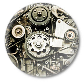 Значок с принтом Двигатель в Белгороде,  металл | круглая форма, металлическая застежка в виде булавки | Тематика изображения на принте: двигатель | механизм | мотор