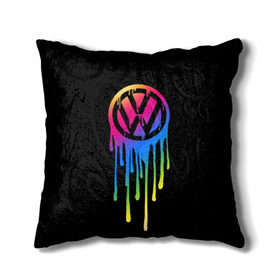 Подушка 3D с принтом Volkswagen в Белгороде, наволочка – 100% полиэстер, наполнитель – холлофайбер (легкий наполнитель, не вызывает аллергию). | состоит из подушки и наволочки. Наволочка на молнии, легко снимается для стирки | brand | bright | car | color | drops | flow | germany | logo | rainbow | sign | spectrum | volkswagen | автомобиль | германия | знак | капли | логотип | марка | радуга | спектр | течет | цвет | яркий