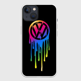 Чехол для iPhone 13 с принтом Volkswagen в Белгороде,  |  | brand | bright | car | color | drops | flow | germany | logo | rainbow | sign | spectrum | volkswagen | автомобиль | германия | знак | капли | логотип | марка | радуга | спектр | течет | цвет | яркий
