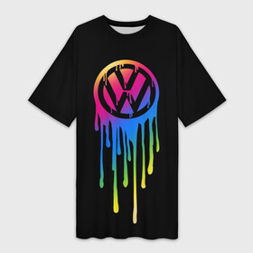 Платье-футболка 3D с принтом Volkswagen в Белгороде,  |  | brand | bright | car | color | drops | flow | germany | logo | rainbow | sign | spectrum | volkswagen | автомобиль | германия | знак | капли | логотип | марка | радуга | спектр | течет | цвет | яркий