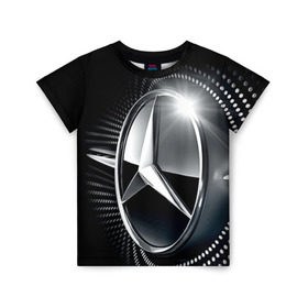 Детская футболка 3D с принтом Mercedes-Benz в Белгороде, 100% гипоаллергенный полиэфир | прямой крой, круглый вырез горловины, длина до линии бедер, чуть спущенное плечо, ткань немного тянется | car | germany | logo | make | mercedes benz | автомобиль | германия | логотип | марка | мерседес бенц