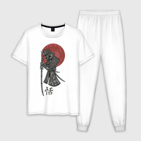 Мужская пижама хлопок с принтом Самурай в Белгороде, 100% хлопок | брюки и футболка прямого кроя, без карманов, на брюках мягкая резинка на поясе и по низу штанин
 | воин | самурай | япония