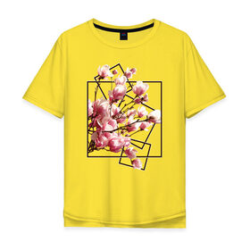 Мужская футболка хлопок Oversize с принтом Магнолия в Белгороде, 100% хлопок | свободный крой, круглый ворот, “спинка” длиннее передней части | весна | геометрия | деревья | квадраты | цветение | цветы