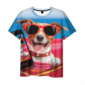 Мужская футболка 3D с принтом Джек рассел - в гамаке в Белгороде, 100% полиэфир | прямой крой, круглый вырез горловины, длина до линии бедер | волкодав | дворняжка | джек | джек рассел | домашние животные | любимец | мопс | овчарка | пес | песик | питомец | рассел | сенбернар | собака | собачка
