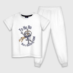 Детская пижама хлопок с принтом Yo Ho Ho в Белгороде, 100% хлопок |  брюки и футболка прямого кроя, без карманов, на брюках мягкая резинка на поясе и по низу штанин
 | кости | пират | ром | скелет | череп
