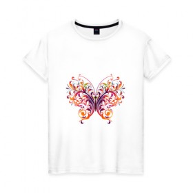 Женская футболка хлопок с принтом Бабочка в Белгороде, 100% хлопок | прямой крой, круглый вырез горловины, длина до линии бедер, слегка спущенное плечо | листья | растительный | узор