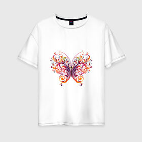 Женская футболка хлопок Oversize с принтом Бабочка в Белгороде, 100% хлопок | свободный крой, круглый ворот, спущенный рукав, длина до линии бедер
 | листья | растительный | узор