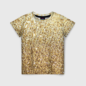 Детская футболка 3D с принтом Золото в Белгороде, 100% гипоаллергенный полиэфир | прямой крой, круглый вырез горловины, длина до линии бедер, чуть спущенное плечо, ткань немного тянется | пайетки | текстура | чешуя
