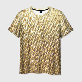 Мужская футболка 3D с принтом Золото в Белгороде, 100% полиэфир | прямой крой, круглый вырез горловины, длина до линии бедер | Тематика изображения на принте: пайетки | текстура | чешуя