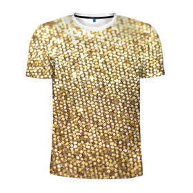 Мужская футболка 3D спортивная с принтом Золото в Белгороде, 100% полиэстер с улучшенными характеристиками | приталенный силуэт, круглая горловина, широкие плечи, сужается к линии бедра | пайетки | текстура | чешуя