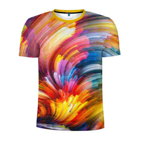 Мужская футболка 3D спортивная с принтом Яркие краски в Белгороде, 100% полиэстер с улучшенными характеристиками | приталенный силуэт, круглая горловина, широкие плечи, сужается к линии бедра | 2017 | классно | красиво | мазки | радуга | фестиваль красок | холи | яркие краски