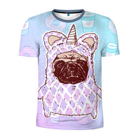 Мужская футболка 3D спортивная с принтом мопс-единорог в Белгороде, 100% полиэстер с улучшенными характеристиками | приталенный силуэт, круглая горловина, широкие плечи, сужается к линии бедра | dog | mops | tmblr | tumbler | unicorn | единорог | мопс
