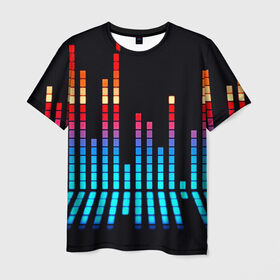 Мужская футболка 3D с принтом Эквалайзер неон в Белгороде, 100% полиэфир | прямой крой, круглый вырез горловины, длина до линии бедер | музыка | полосы | разноцветный | яркий