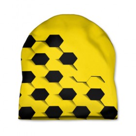 Шапка 3D с принтом Футбольные текстуры в Белгороде, 100% полиэстер | универсальный размер, печать по всей поверхности изделия | желтый | соты