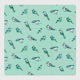 Магнитный плакат 3Х3 с принтом Птица-синица в Белгороде, Полимерный материал с магнитным слоем | 9 деталей размером 9*9 см | бирюза | паттерн | птахи | птички