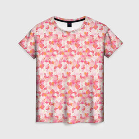 Женская футболка 3D с принтом Розовый фламинго в Белгороде, 100% полиэфир ( синтетическое хлопкоподобное полотно) | прямой крой, круглый вырез горловины, длина до линии бедер | камуфляж | паттерн | птицы | розовый