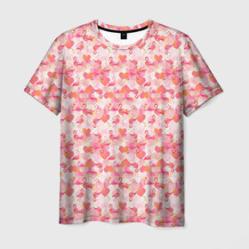 Мужская футболка 3D с принтом Розовый фламинго в Белгороде, 100% полиэфир | прямой крой, круглый вырез горловины, длина до линии бедер | камуфляж | паттерн | птицы | розовый