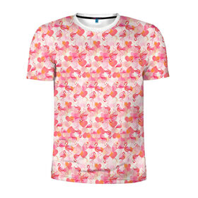 Мужская футболка 3D спортивная с принтом Розовый фламинго в Белгороде, 100% полиэстер с улучшенными характеристиками | приталенный силуэт, круглая горловина, широкие плечи, сужается к линии бедра | камуфляж | паттерн | птицы | розовый