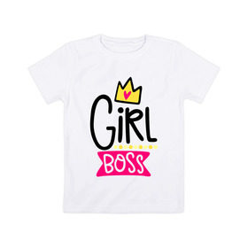 Детская футболка хлопок с принтом Girl Boss в Белгороде, 100% хлопок | круглый вырез горловины, полуприлегающий силуэт, длина до линии бедер | Тематика изображения на принте: девочка | девчачья