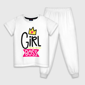 Детская пижама хлопок с принтом Girl Boss в Белгороде, 100% хлопок |  брюки и футболка прямого кроя, без карманов, на брюках мягкая резинка на поясе и по низу штанин
 | Тематика изображения на принте: девочка | девчачья