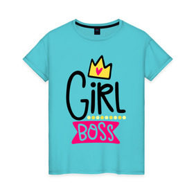 Женская футболка хлопок с принтом Girl Boss в Белгороде, 100% хлопок | прямой крой, круглый вырез горловины, длина до линии бедер, слегка спущенное плечо | девочка | девчачья