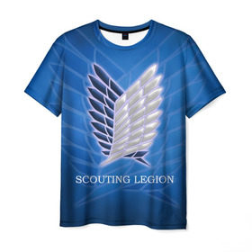 Мужская футболка 3D с принтом Scouting Legion в Белгороде, 100% полиэфир | прямой крой, круглый вырез горловины, длина до линии бедер | attack on titan | wings | атака титанов | крылья свободы