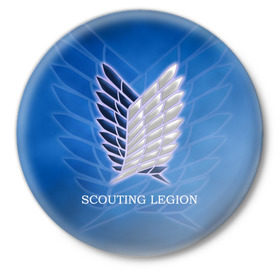 Значок с принтом Scouting Legion в Белгороде,  металл | круглая форма, металлическая застежка в виде булавки | attack on titan | wings | атака титанов | крылья свободы