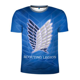 Мужская футболка 3D спортивная с принтом Scouting Legion в Белгороде, 100% полиэстер с улучшенными характеристиками | приталенный силуэт, круглая горловина, широкие плечи, сужается к линии бедра | attack on titan | wings | атака титанов | крылья свободы