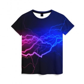 Женская футболка 3D с принтом Столкновение энергии в Белгороде, 100% полиэфир ( синтетическое хлопкоподобное полотно) | прямой крой, круглый вырез горловины, длина до линии бедер | молния | разряд | электричество | яркий