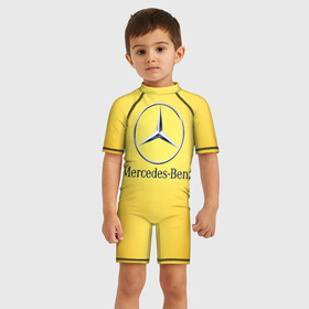 Детский купальный костюм 3D с принтом Yellow Benz в Белгороде, Полиэстер 85%, Спандекс 15% | застежка на молнии на спине | car | mercedes | авто | мерседес