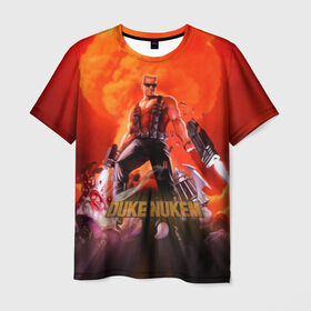 Мужская футболка 3D с принтом Duke Nukem в Белгороде, 100% полиэфир | прямой крой, круглый вырез горловины, длина до линии бедер | Тематика изображения на принте: брутальный | взрыв | дюк нюмем | мужик | огонь | радиация | ядерный