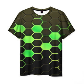 Мужская футболка 3D с принтом Кислотные соты в Белгороде, 100% полиэфир | прямой крой, круглый вырез горловины, длина до линии бедер | technology | кислотный | паттерн | соты | яркий