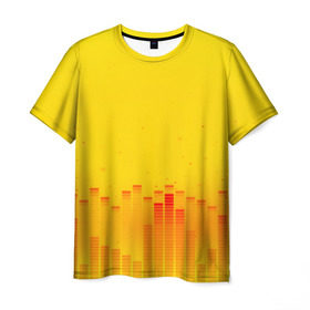 Мужская футболка 3D с принтом Эквалайзер звука в Белгороде, 100% полиэфир | прямой крой, круглый вырез горловины, длина до линии бедер | color | colour | light | lights | shine | блеск | желтый | свет | солнечный свет