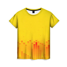 Женская футболка 3D с принтом Эквалайзер звука в Белгороде, 100% полиэфир ( синтетическое хлопкоподобное полотно) | прямой крой, круглый вырез горловины, длина до линии бедер | color | colour | light | lights | shine | блеск | желтый | свет | солнечный свет