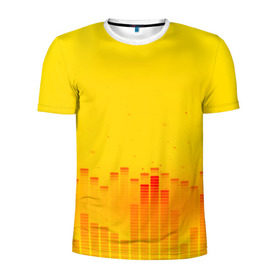 Мужская футболка 3D спортивная с принтом Эквалайзер звука в Белгороде, 100% полиэстер с улучшенными характеристиками | приталенный силуэт, круглая горловина, широкие плечи, сужается к линии бедра | color | colour | light | lights | shine | блеск | желтый | свет | солнечный свет