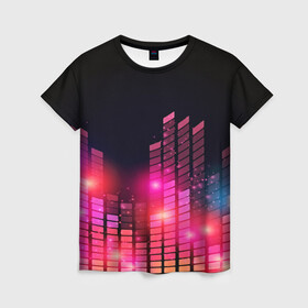 Женская футболка 3D с принтом Equalizer light в Белгороде, 100% полиэфир ( синтетическое хлопкоподобное полотно) | прямой крой, круглый вырез горловины, длина до линии бедер | color | colour | glim | glow | light | lights | shine | world