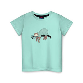 Детская футболка хлопок с принтом Ленивец спит в Белгороде, 100% хлопок | круглый вырез горловины, полуприлегающий силуэт, длина до линии бедер | арт | ленивец | лень | прикольные | сон