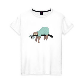 Женская футболка хлопок с принтом Ленивец спит в Белгороде, 100% хлопок | прямой крой, круглый вырез горловины, длина до линии бедер, слегка спущенное плечо | арт | ленивец | лень | прикольные | сон