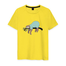 Мужская футболка хлопок с принтом Ленивец спит в Белгороде, 100% хлопок | прямой крой, круглый вырез горловины, длина до линии бедер, слегка спущенное плечо. | арт | ленивец | лень | прикольные | сон
