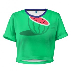 Женская футболка 3D укороченная с принтом Арбуз в Белгороде, 100% полиэстер | круглая горловина, длина футболки до линии талии, рукава с отворотами | fruits | vegan | vegetables | vegetarian | веган | вегетарианство | еда | овощи | фрукты