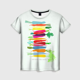 Женская футболка 3D с принтом Feel Good в Белгороде, 100% полиэфир ( синтетическое хлопкоподобное полотно) | прямой крой, круглый вырез горловины, длина до линии бедер | fruits | vegan | vegetables | vegetarian | веган | вегетарианство | еда | овощи | фрукты